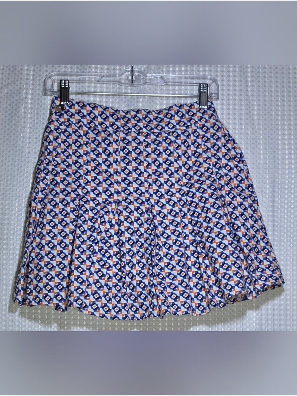 Anthropologie Maeve Pleated Mini Skirt Geometric Orange Blue - Picture 4 of 12